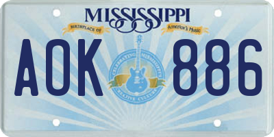 MS license plate AOK886