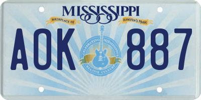 MS license plate AOK887