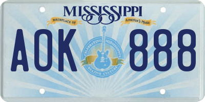MS license plate AOK888