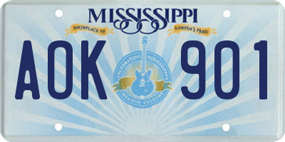 MS license plate AOK901
