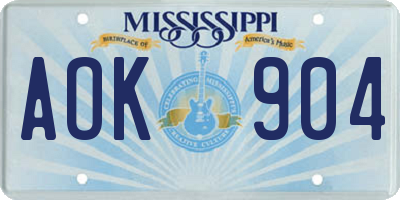 MS license plate AOK904