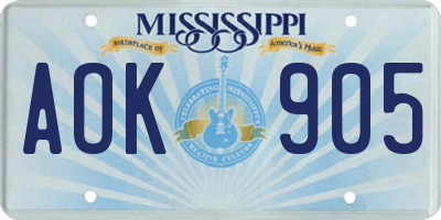MS license plate AOK905