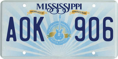 MS license plate AOK906