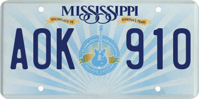 MS license plate AOK910