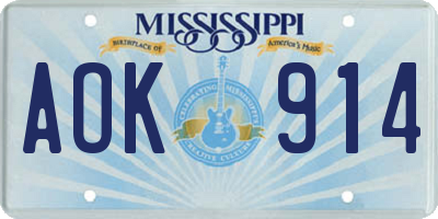 MS license plate AOK914