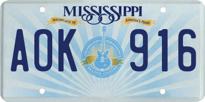 MS license plate AOK916