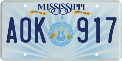 MS license plate AOK917