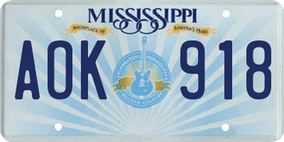 MS license plate AOK918