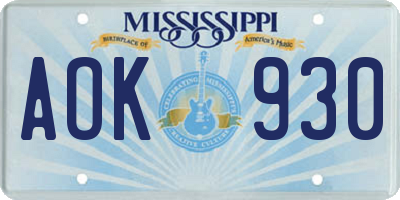 MS license plate AOK930