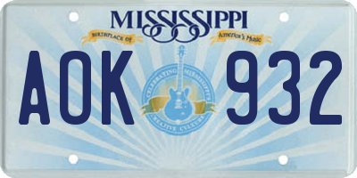 MS license plate AOK932