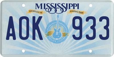 MS license plate AOK933