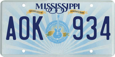 MS license plate AOK934