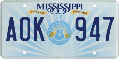 MS license plate AOK947