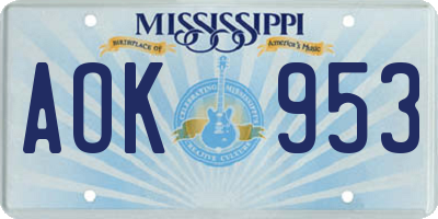 MS license plate AOK953