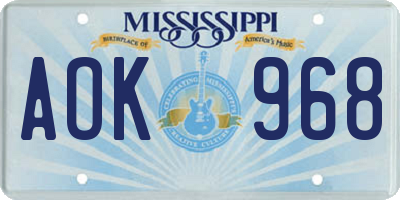 MS license plate AOK968
