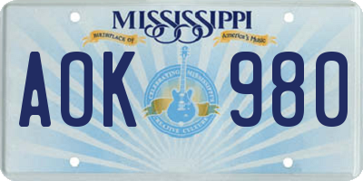 MS license plate AOK980