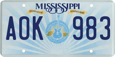 MS license plate AOK983