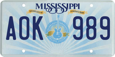 MS license plate AOK989