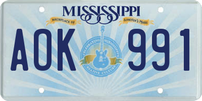 MS license plate AOK991