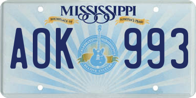 MS license plate AOK993