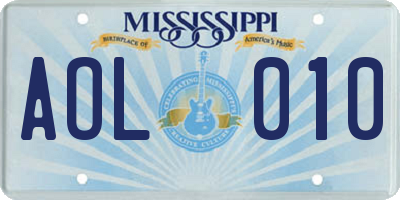 MS license plate AOL010