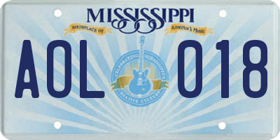 MS license plate AOL018