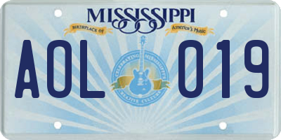 MS license plate AOL019