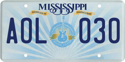 MS license plate AOL030