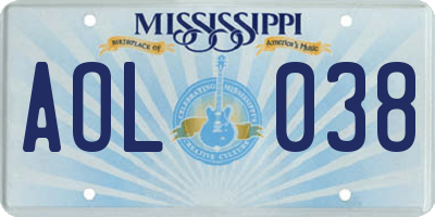 MS license plate AOL038