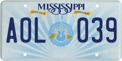 MS license plate AOL039