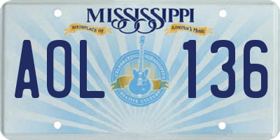 MS license plate AOL136