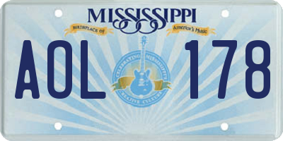 MS license plate AOL178