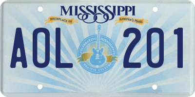 MS license plate AOL201