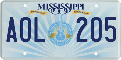 MS license plate AOL205