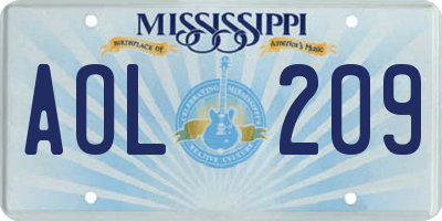 MS license plate AOL209