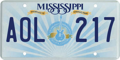 MS license plate AOL217