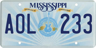 MS license plate AOL233