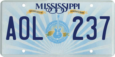 MS license plate AOL237