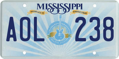 MS license plate AOL238