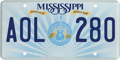 MS license plate AOL280