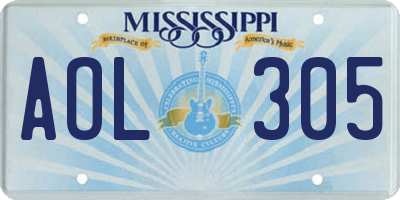 MS license plate AOL305