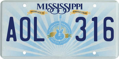 MS license plate AOL316
