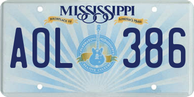 MS license plate AOL386
