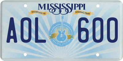 MS license plate AOL600
