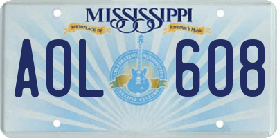 MS license plate AOL608