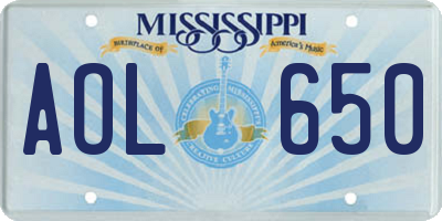 MS license plate AOL650