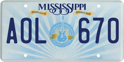 MS license plate AOL670