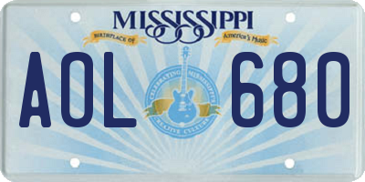 MS license plate AOL680