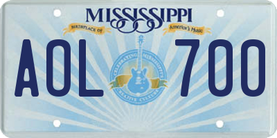MS license plate AOL700