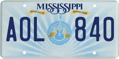 MS license plate AOL840